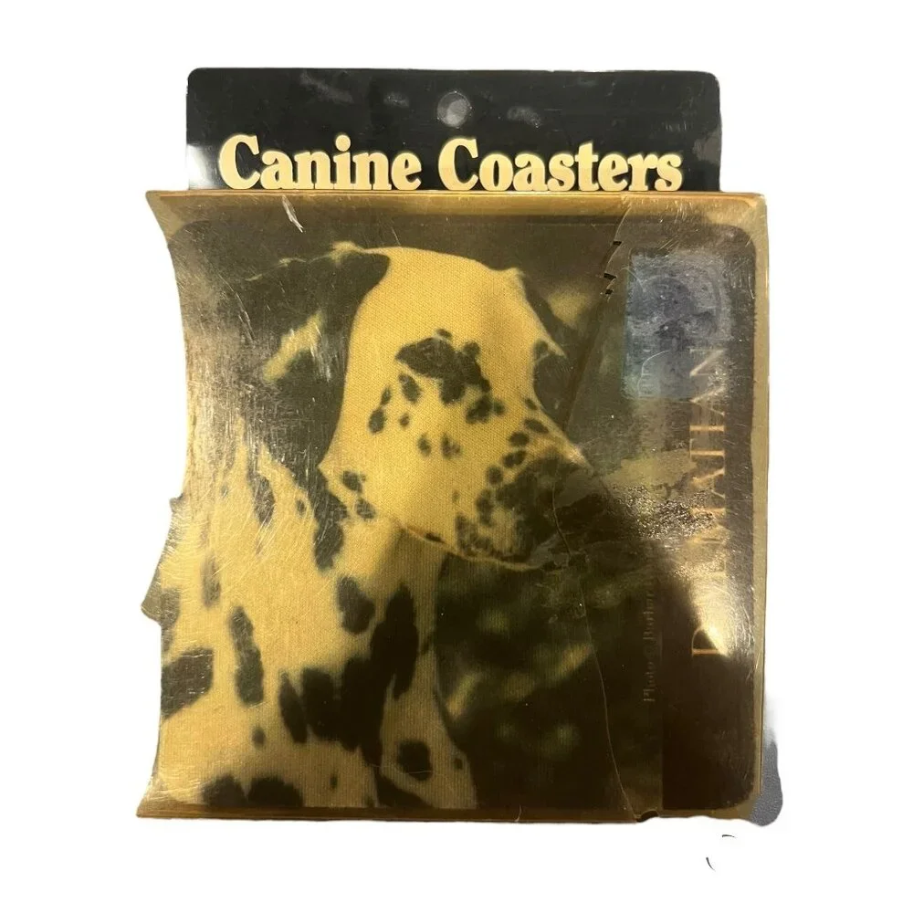 Vintage Canine Coasters Dalmatians Set of 4 Matching 4” Non-Skid Rubber Coasters